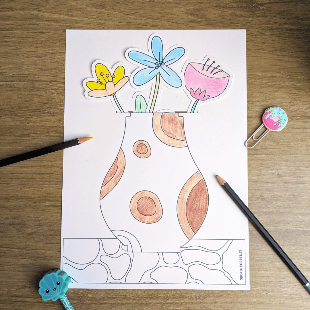 Kit Bouquet de Fleurs à Colorier et à Monter – Cadeau Maîtresse & Nounou (Grand Vase + Fleurs au choix) – Image 4