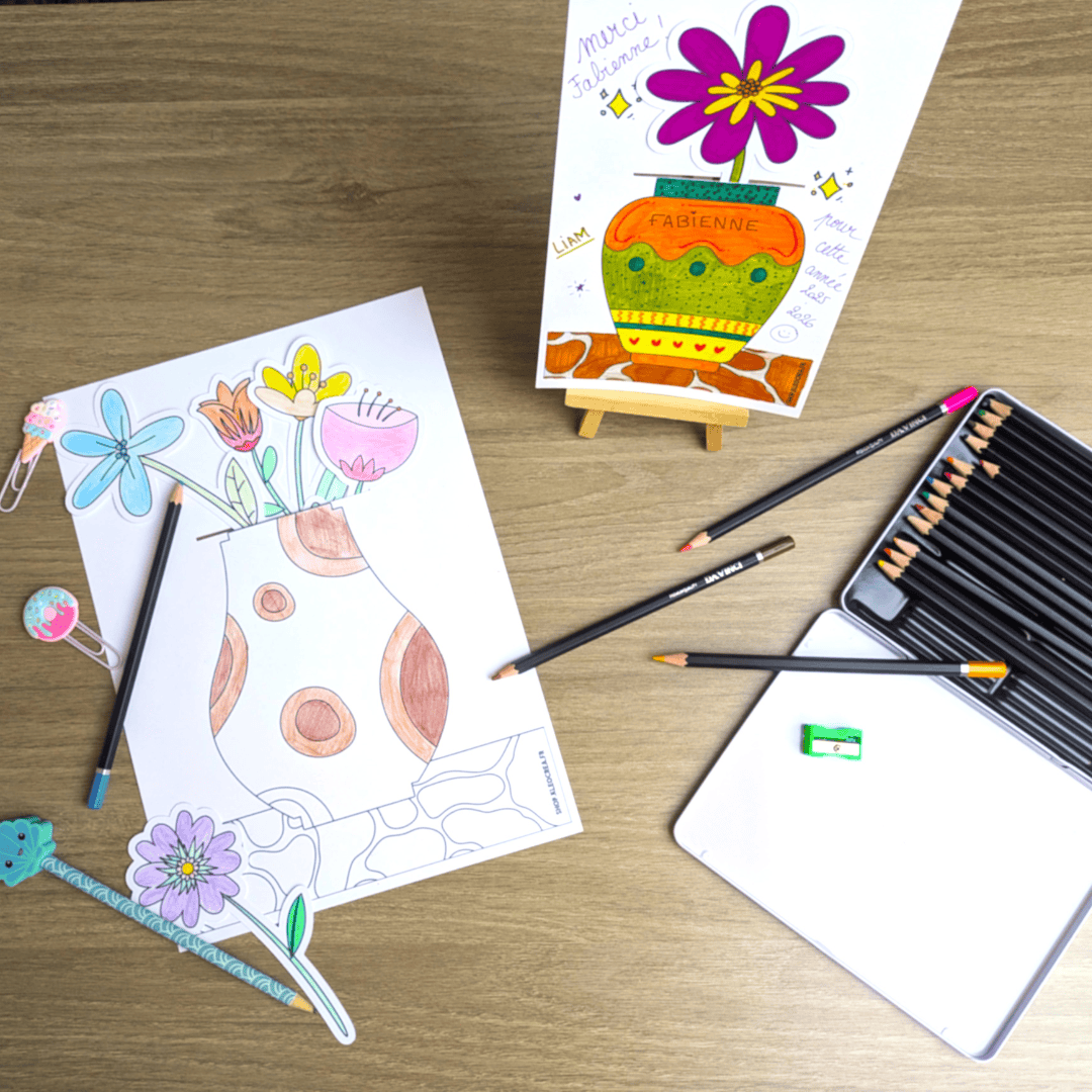 Pack Fleurs à Colorier – 1 Grand bouquet + 1 Mini-Kit – Idéal Duo École